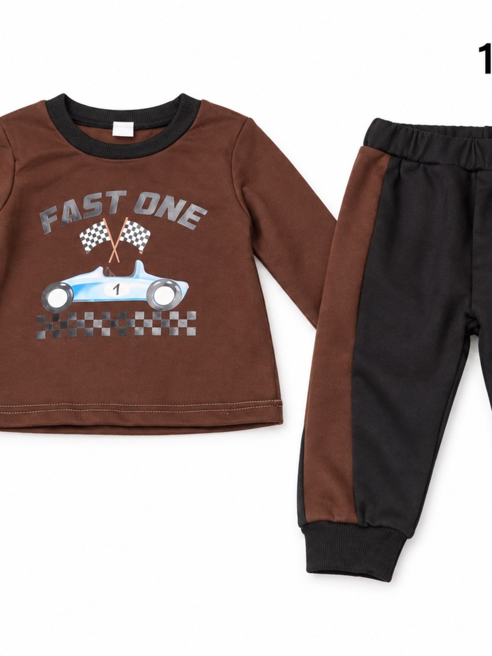 SHEIN Brown & Black 'Fast One' Racing Top and Joggers Set for Kids